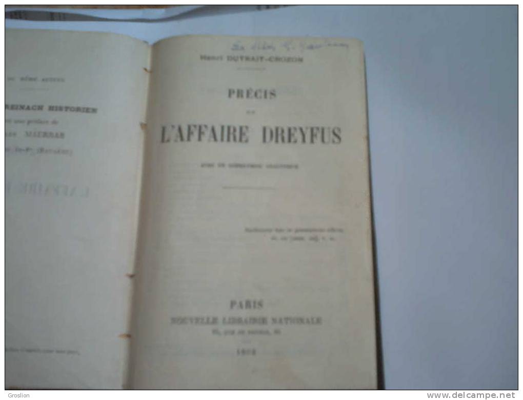 LIVRE "PRECIS DE L´AFFAIRE DREYFUS" HENRI DUTRAIT CROZON 1909 - 1901-1940