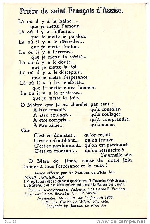 Notre-Dame Des Petits Prière De Saint Francois D' Assise (136) - Images Religieuses