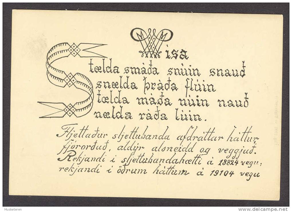 Iceland Bréfspjald Wisa Stælda Smáda Snuin Snaud Snælda Práda Fluin.... Utg. 1930 Brefspjald (2 Scans) - IJsland