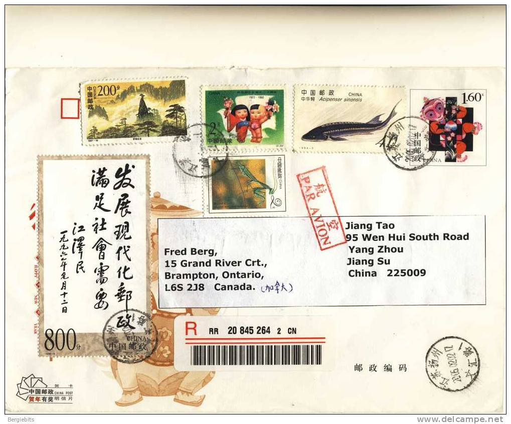 China Oversized Postal Stationary Registered Airmail Cover With Fabulous Stamps,Sturgeon Etc.must Look!! - Covers & Documents