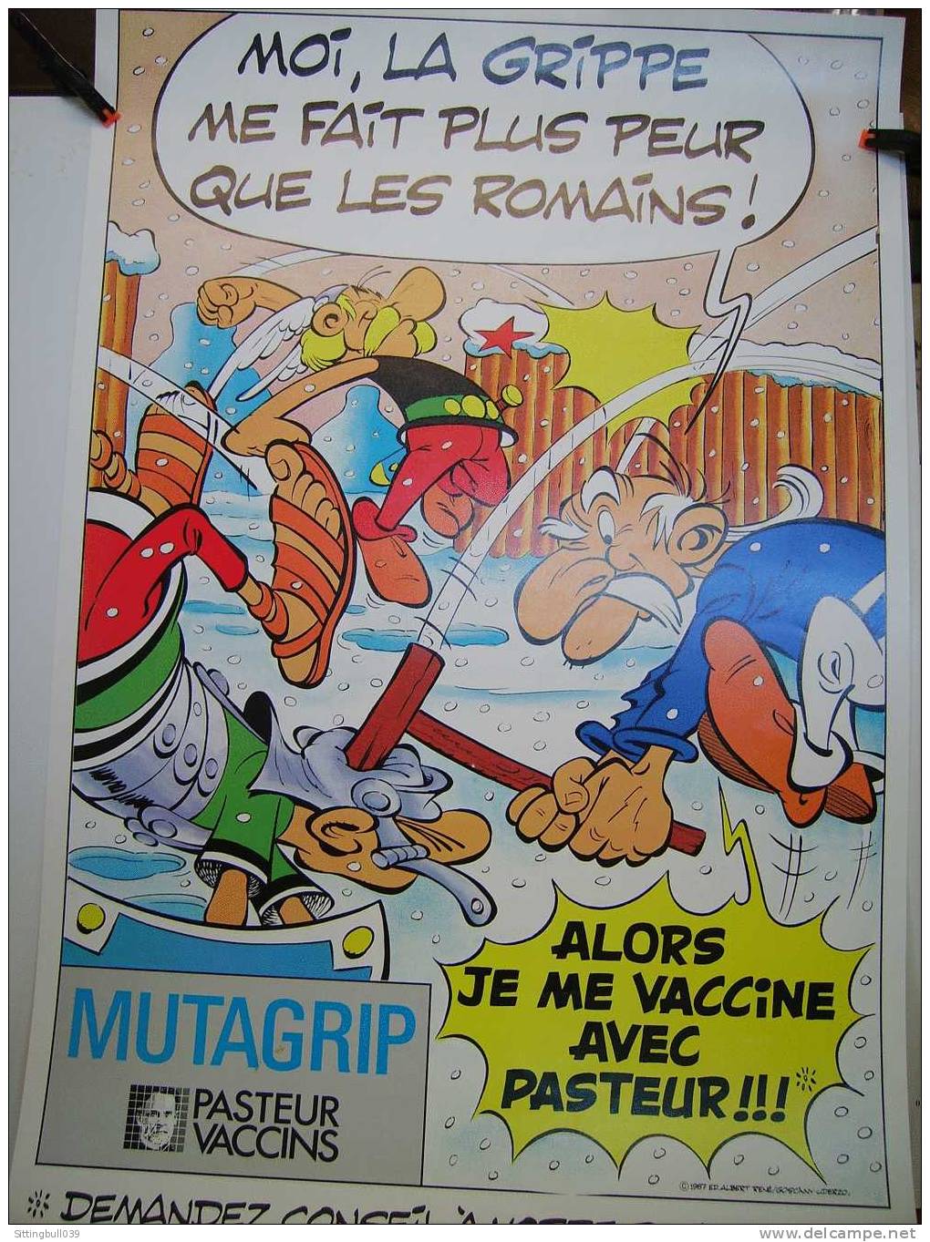 ASTERIX. RARE AFFICHE PUB POUR MUTAGRIP, LES VACCINS PASTEUR. 1987 ED. ALBERT RENE /  UDERZO-GOSCINNY - Affiches & Offsets