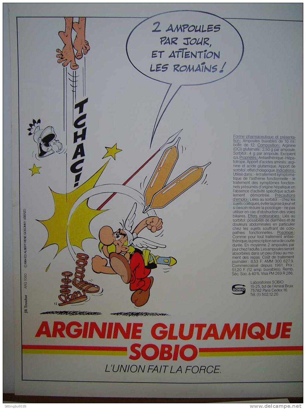 ASTERIX. RARE AFFICHE PUB POUR ARGININE GLUTAMIQUE, LABORATOIRES SOBIO. 1984 ED. ALBERT RENE /  UDERZO-GOSCINNY - Affiches & Offsets