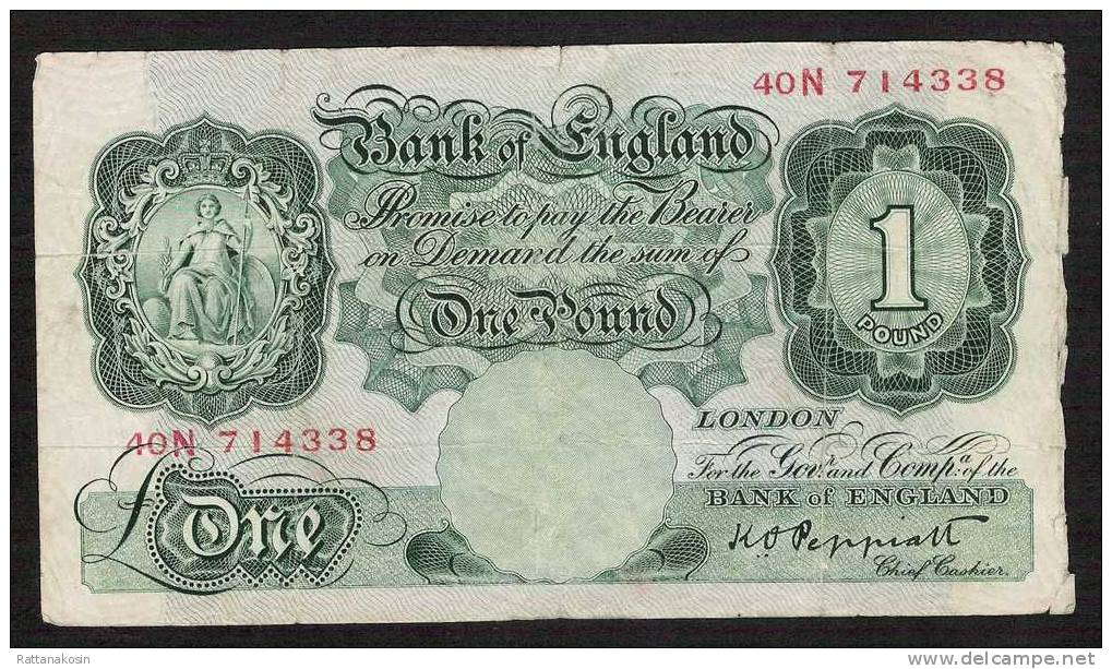 GREAT BRITAIN P369a 1 POUND (1948) #40N Signature PEPPIATT     VG-F - 1 Pond