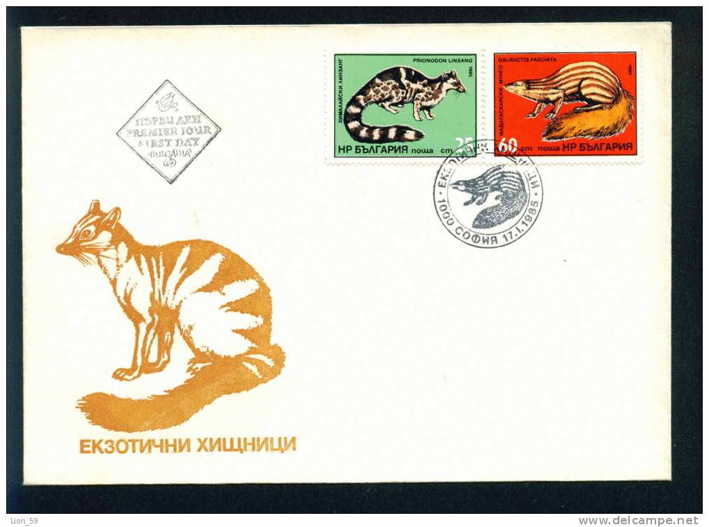 FDC 3373 Bulgarie 1985 / 2 Prédateurs Exotiques - Les Porcelets Skunk Banderlinsang Zorilla Banderroller Bandermungo - FDC