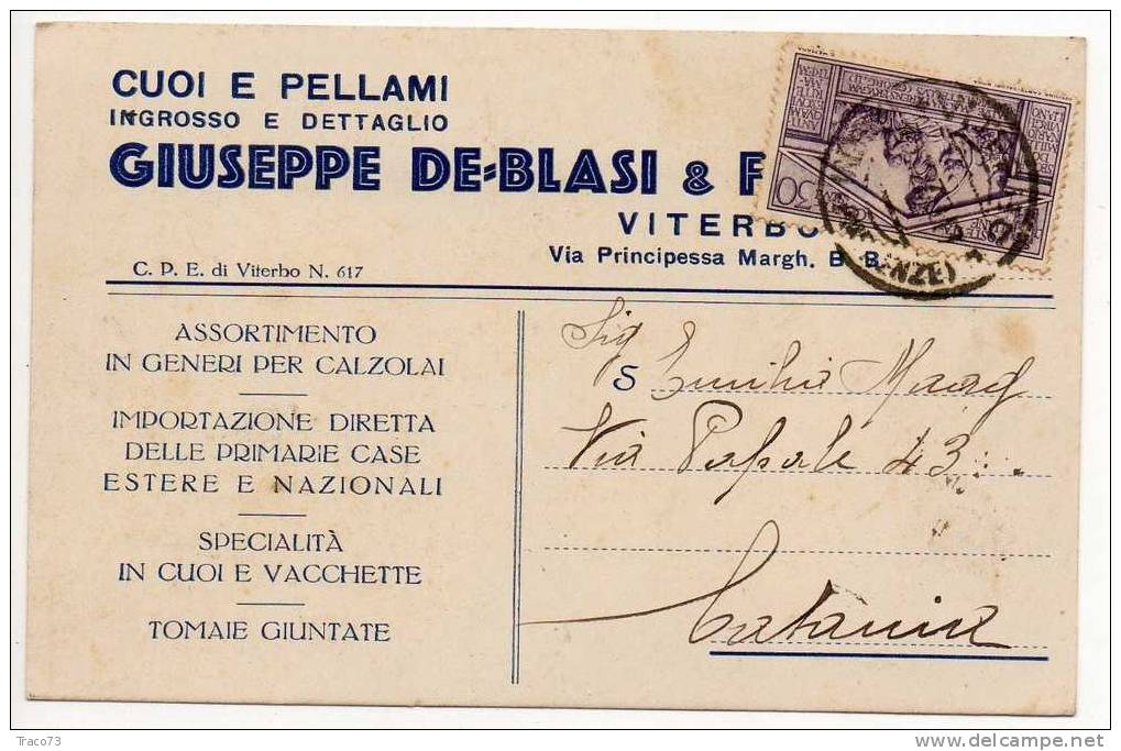 VITERBO  22.12.1930 - Card Cartolina " Ditta GIUSEPPE DE BLASI & FIGLIO  "  Cent. 30 Isolato - Reklame