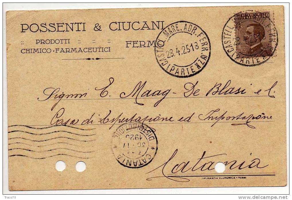 FERMO  28.04.1925 - Card Cartolina " Ditta  POSSENTI & CIUCANI "  Cent. 40 Isolato - Firma - Reclame