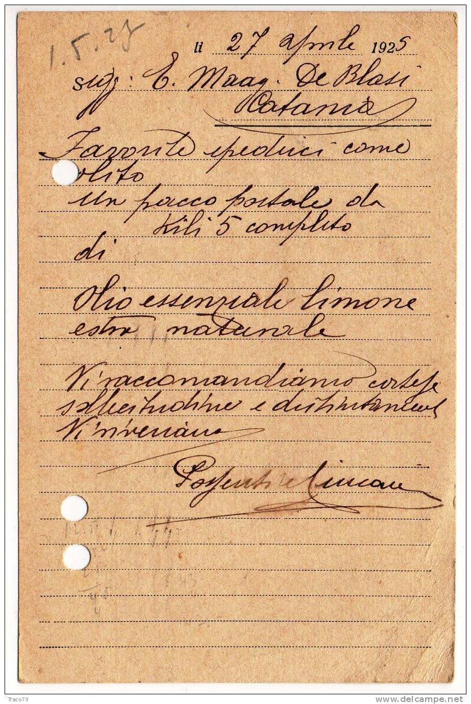 FERMO  28.04.1925 - Card Cartolina " Ditta  POSSENTI & CIUCANI "  Cent. 40 Isolato - Firma - Publicity