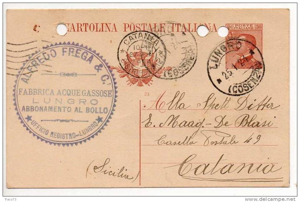 LUNGRO  25.01.1924  - Card / Cartolina  " Ditta ALFREDO FREGA & C. " Cent. 30  Int. - Reklame