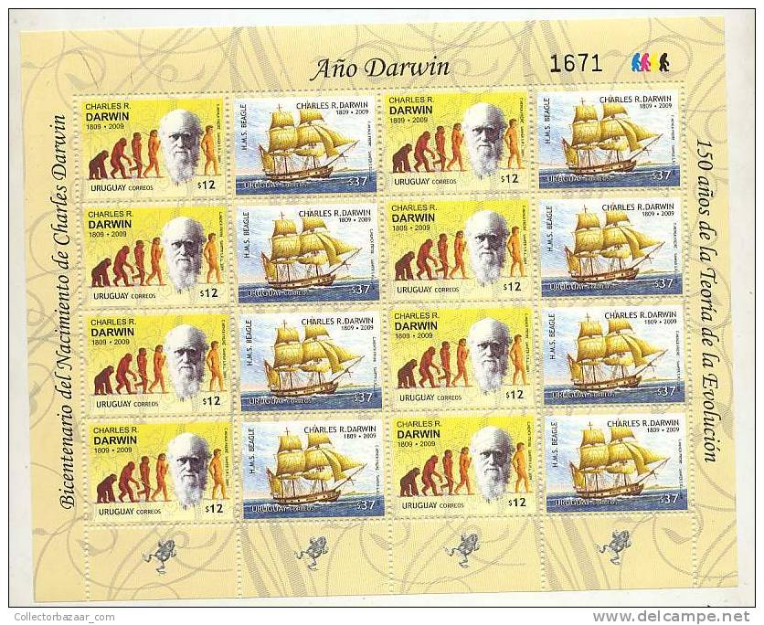 URUGUAY Charles Darwin Stamp SHEET COVER Science Ship Ape FROG - Singes