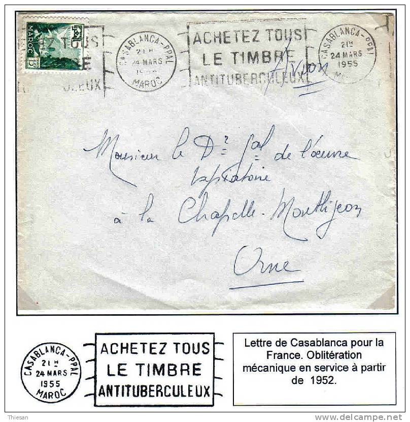 Maroc Morocco Lettre Cover Casablanca  PPAL 24 3 55. OMEC Achetez Tous Le Timbre Antituberculeux. - Brieven En Documenten