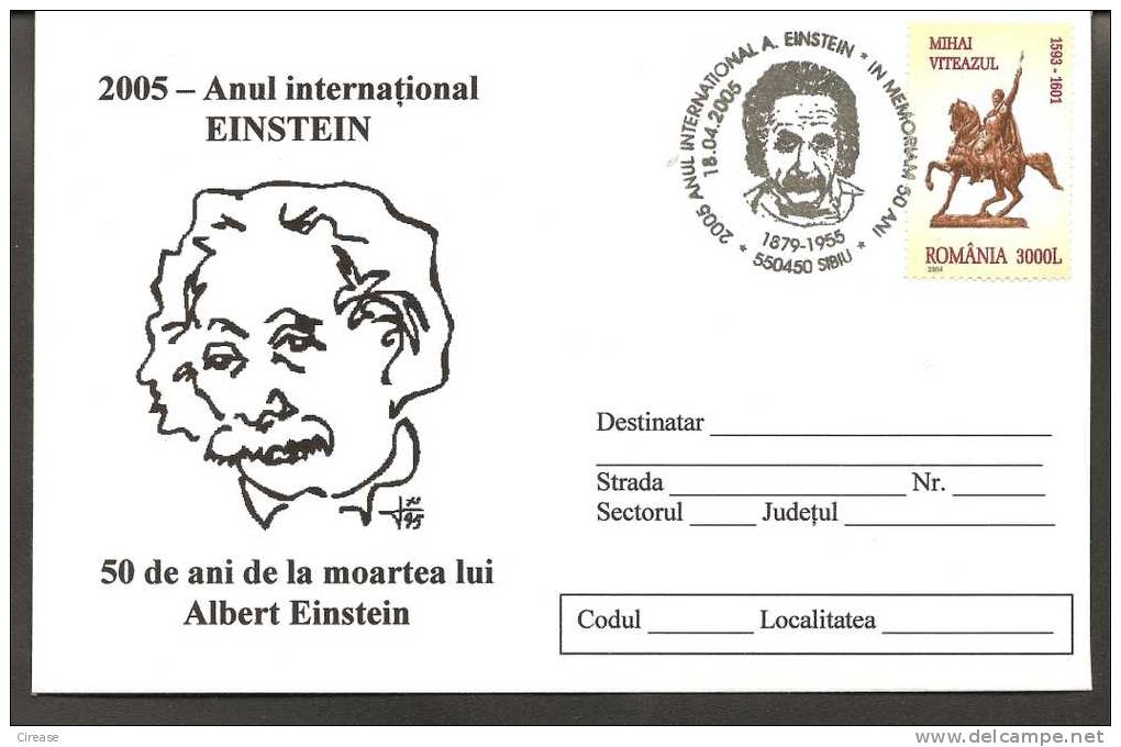 ROMANIA Cover 2005 ALBERT EINSTEIN Obliteration Concordance - Albert Einstein