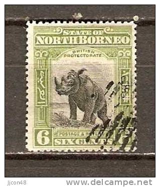 Malaysia N.Borneo (Sabah) 1909  Rhino  6c  (o) Thin - Noord Borneo (...-1963)