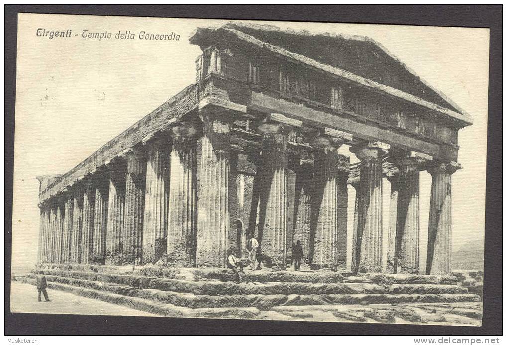 Italy Agrigento Girgenti - Tempio Della Concordia 1920 Carte Postale To Denmark - Agrigento