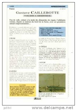 Reproduction De Voiliers à Argenteuil, De Gustave Caillebotte (avec Fiche Explicative) - Sonstige & Ohne Zuordnung