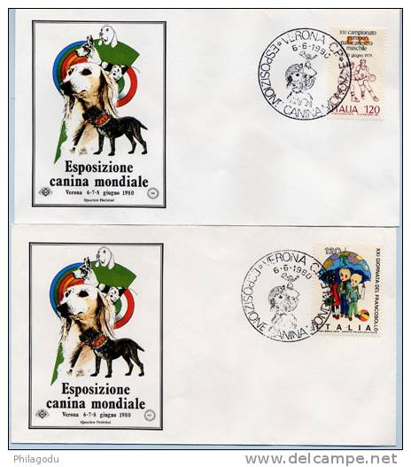 Italie 1980 « Exposition Canine Mondiale à Vérone » Deux Enveloppes Avec Cachet De L’expo - 1971-80: Storia Postale