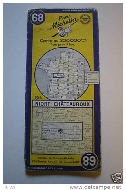 CARTE MICHELIN N°68 NIORT - CHATEAUROUX 1954 - Cartes/Atlas
