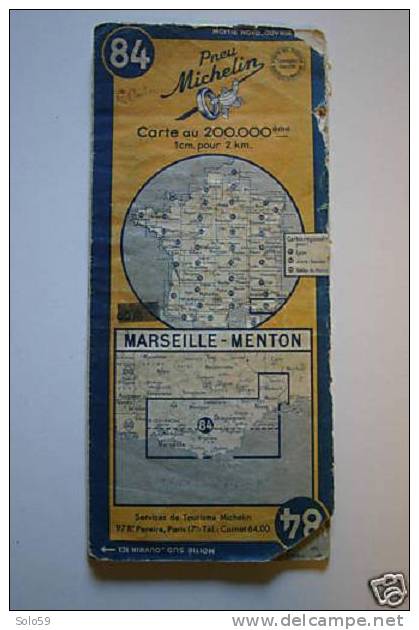 CARTE MICHELIN N°84 MARSEILLE - MENTON 1950 - Mappe/Atlanti