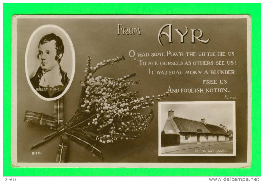 AYR, SCOTLAND - ROBERT BURNS & COTTAGE - CARD TRAVEL IN 1957 - HENDERSON´S REAL PHOTO - - Ayrshire