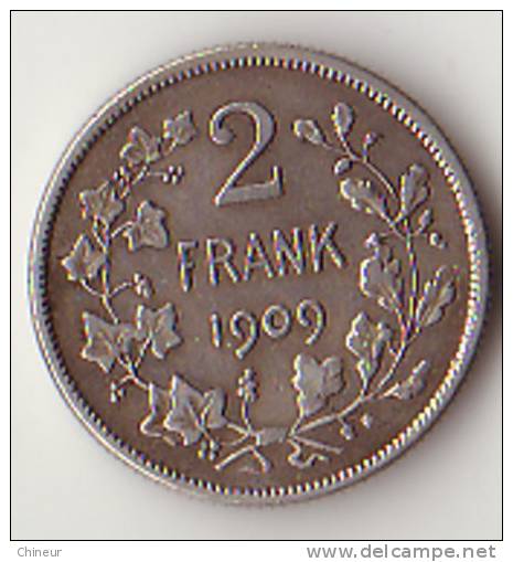 BELGIQUE LEOPOLD II 2 FRANK ARGENT 1909 - 2 Frank