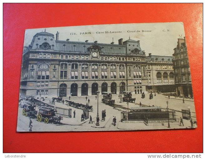 CPA LEGEREMENT COLORISEE-(75-PARIS)-GARE SAINT-LAZARE- COUR DE ROME- -ANIMEE-NON VOYAGEE- - Trasporto Pubblico Stradale