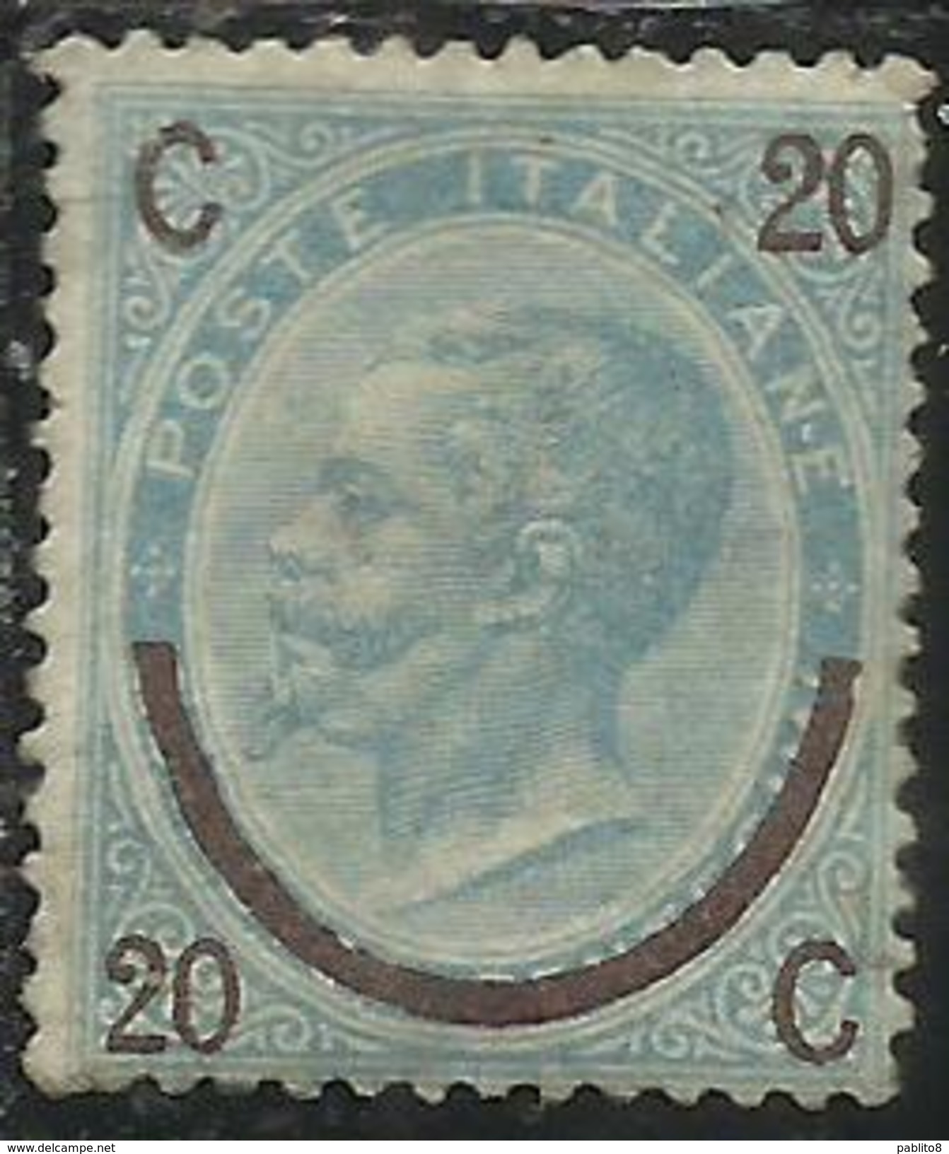 ITALIA REGNO ITALY KINGDOM 1865 VITTORIO EMANUELE II Cent. 20 Su 15 FERRO DI CAVALLO I TIPO MLH FIRMATO SIGNED - Mint/hinged