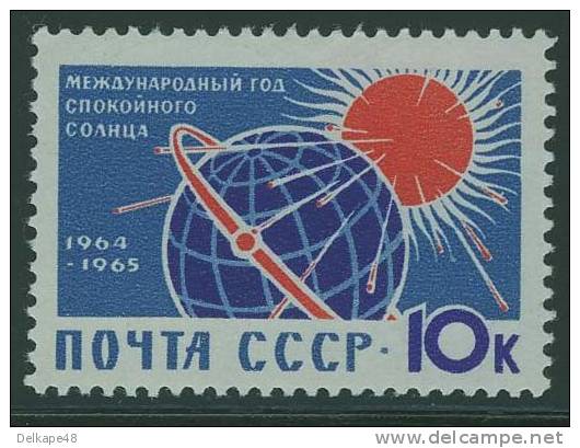 Soviet Unie CCCP Russia 1964 Mi 2864 ** Globe + Sun - Int. Quiet Sun Year / Weltkugel + Sputnik + Korpuskularstrahlen - Climate & Meteorology