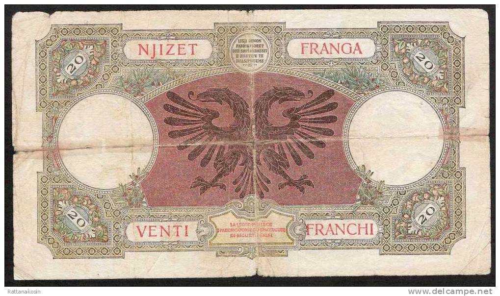 ALBANIE ALBANIA P7  20  FRANGA  (1939)    VG-F - Albanie