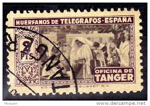 España, Tanger Huerfanos Telegrafos 2 Pts Lila - Beneficiencia (Sellos De)
