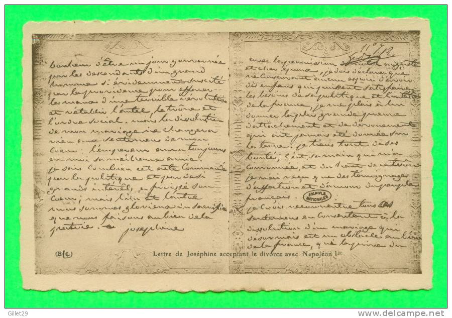 HISTOIRE - LETTRE DE JOSÉPHINE ACCEPTANT LE DIVORCE AVEC NAPOLÉON 1er - E.L.L. - - Histoire