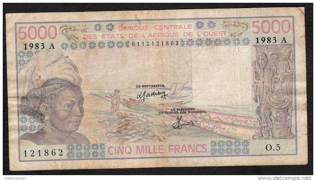 WAS COTE D IVOIRE P108Ak 5000  FRANCS 1983 Signature 17 FINE NO P.h. ! - Costa D'Avorio