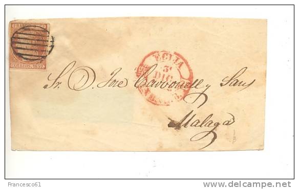 SPAGNA ESPANA 1852 ECLIA Stamp Correos To Malaga Frammento No Cover - Briefe U. Dokumente