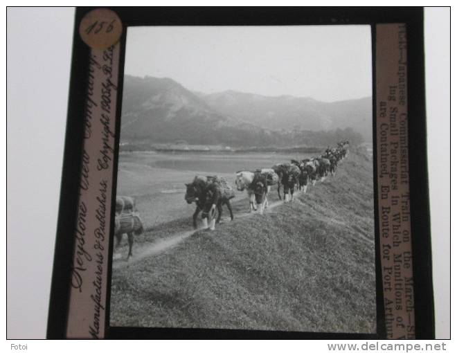 VINTAGE POSITIVE GLASS SLIDE PHOTO PLAQUE DE VERRE JAPANESE WAR TRAIN MARCHING FOR PORT ARTHUR LUSHUNKOU CHINA - Plaques De Verre