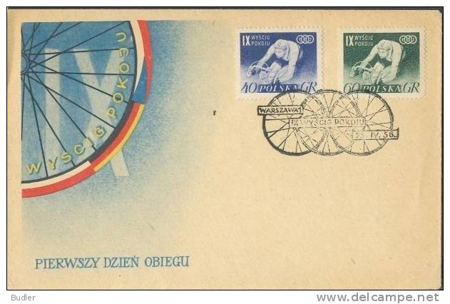 POLSKA / POLAND : 1956 : Y.855-56 : FDC : WIELRENNEN,CYCLING,FIETS,VELO,BYCICLE,##The TOUR Of PEACE## - Ciclismo