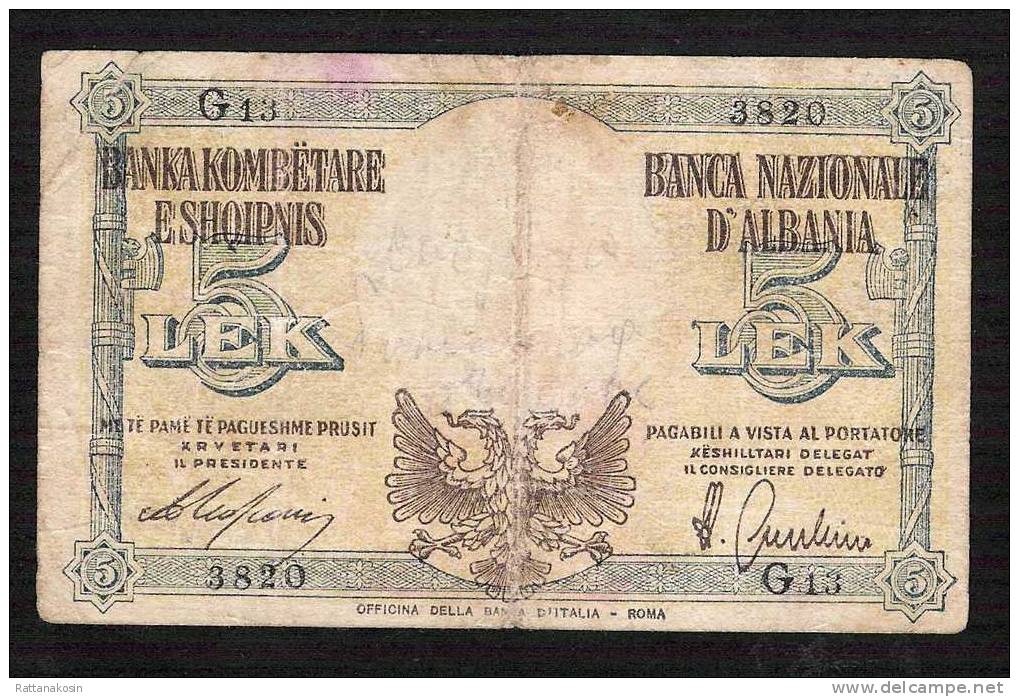 ALBANIE ALBANIA P10  5  LEKE (1940)    FINE Only 1 P.h. - Albanie