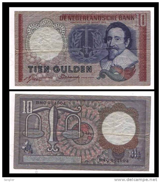 10 GULDEN 23 MAART 1953 -  N° BM Q 094664 - 10 Florín Holandés (gulden)