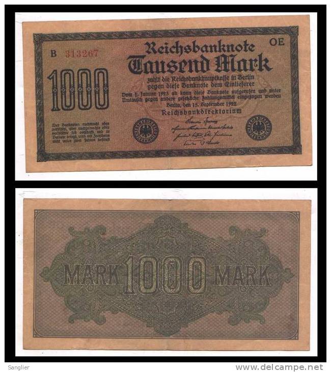 1000 MARK 15 SEPT 1922 - N° B 313267 OE - 1000 Mark