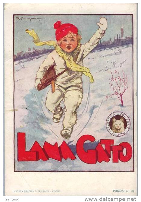 ILLUSTRATORE GIORGIO MUGGIANI-LANA GATTO BAMBINA NEVE 1933 -Pagina Da Rivista- - Fashion