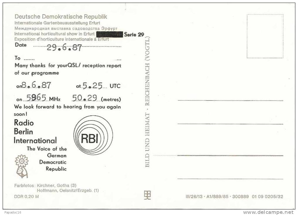 QSL - Radio Berlin International 29-06-1987 - Internationale Gartenausstellung Erfurt - [exposition D'horticulture] - Radio