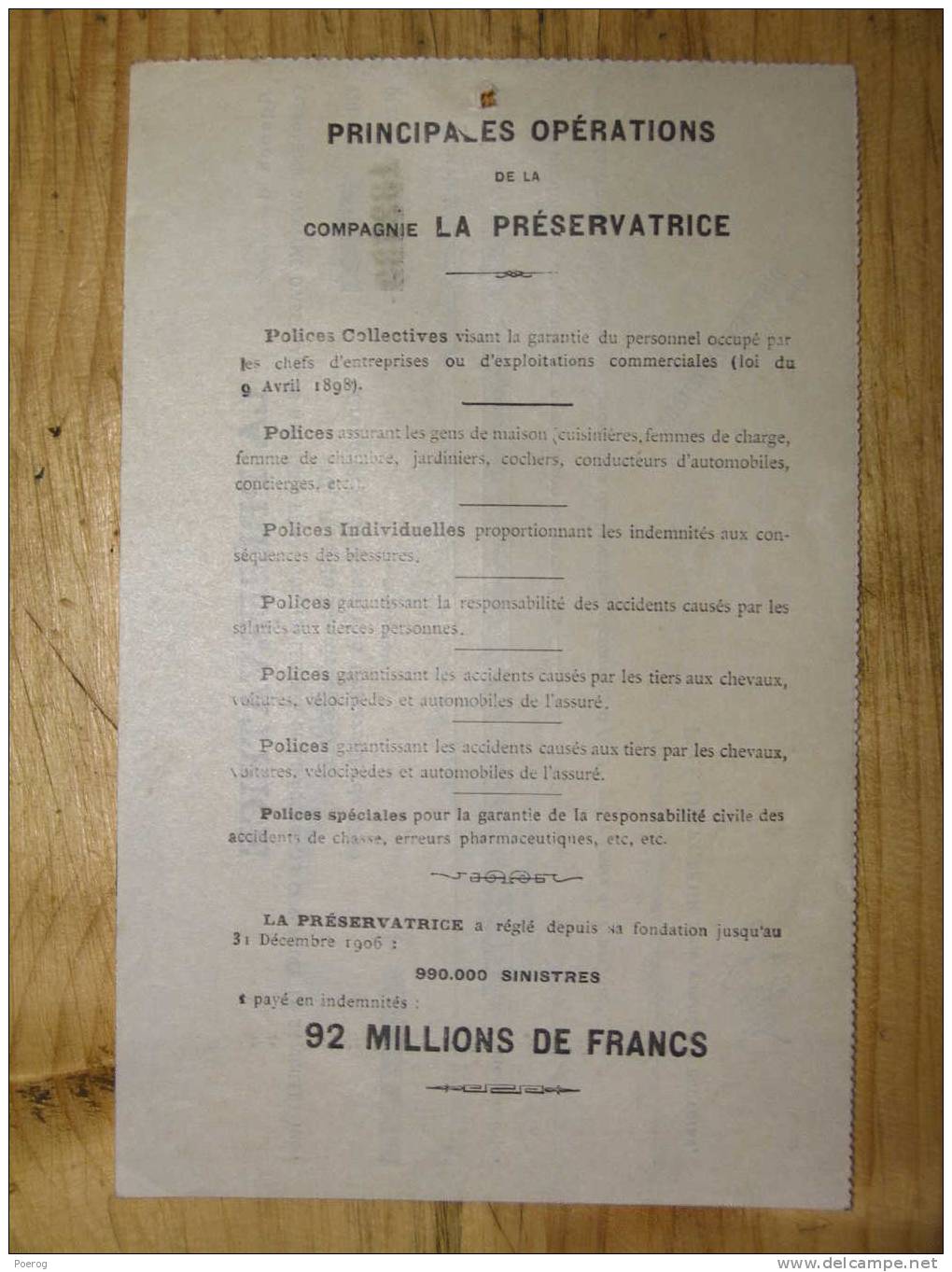 QUITTANCE ASSURANCE LA PRESERVATRICE - 1ER JANVIER 1908 - PUY DE DOME Assurances - Banco & Caja De Ahorros