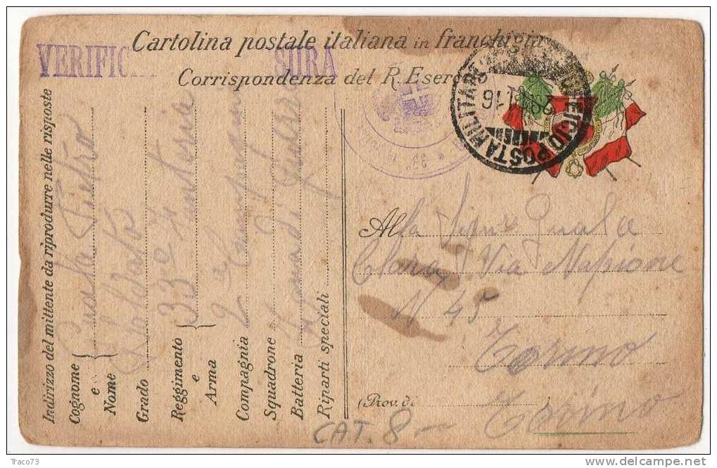 POSTA MILITARE - 28.11.1916 / Cartolina Postale - 33° Fanteria 2^ Compagnia - Zona Di Guerra - Franchise