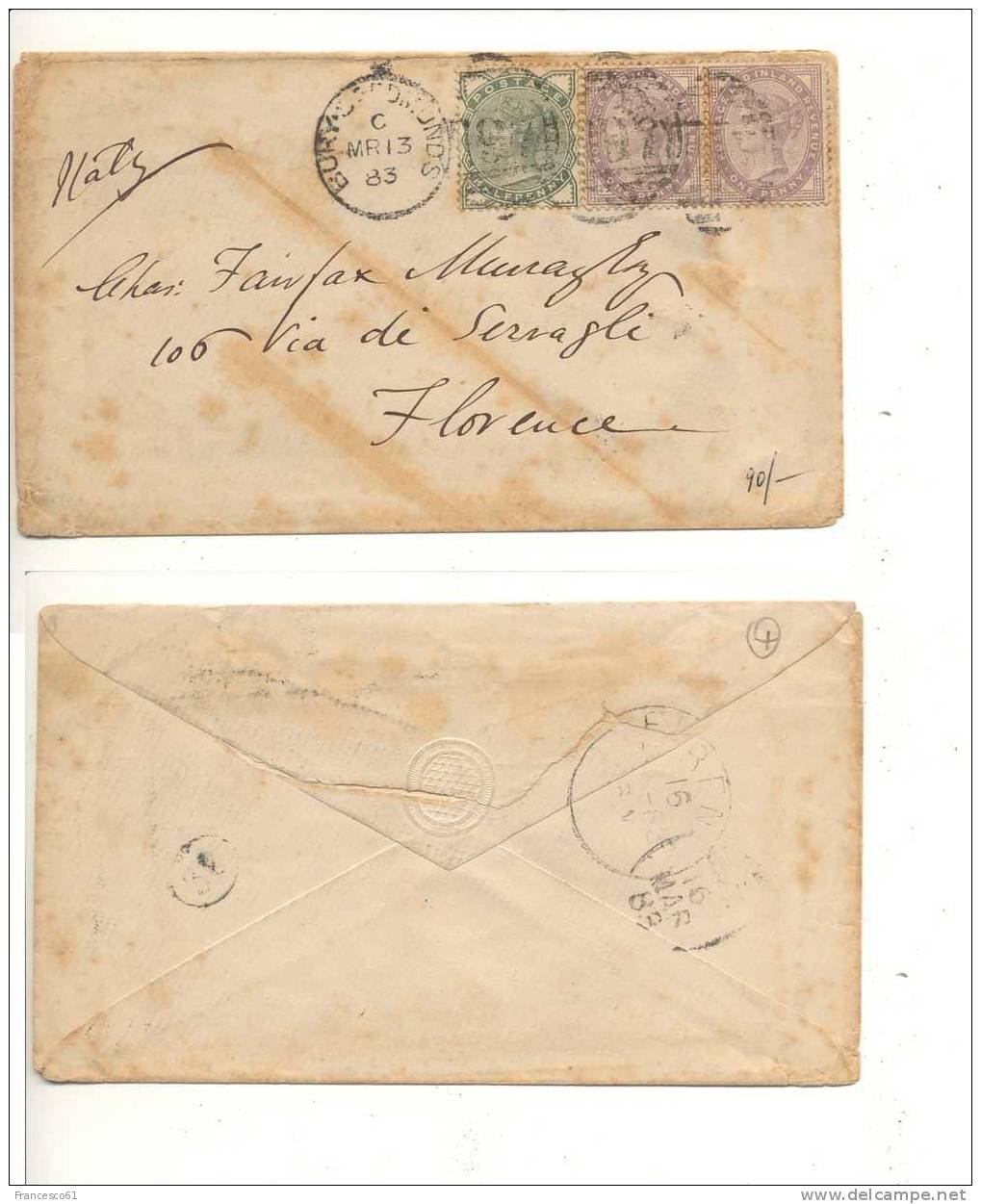 GRAN BRETAGNA England 1883 1x2 Pence + Alf Pence Cover To Italy - Brieven En Documenten