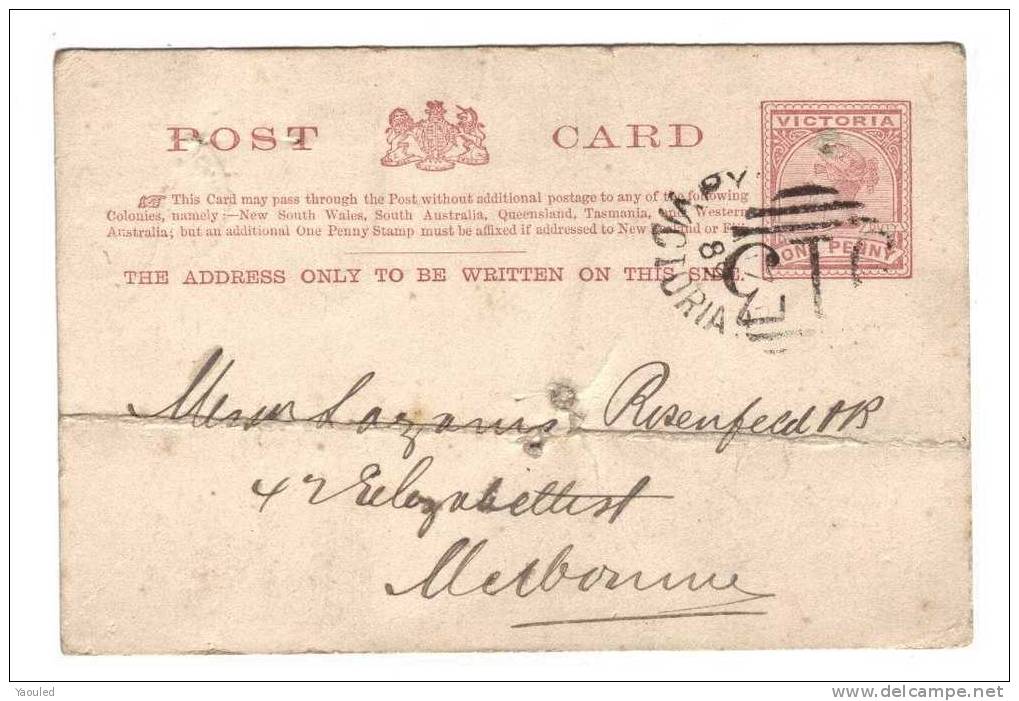 Entier Postal  1889  Pyramid Hill - Melbourne - Covers & Documents