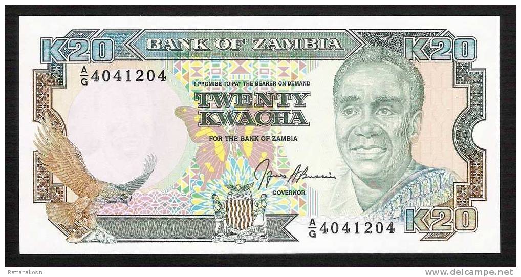 ZAMBIA P32b 20  KWACHA (1989)  #A/G  Signature 9  UNC - Sambia