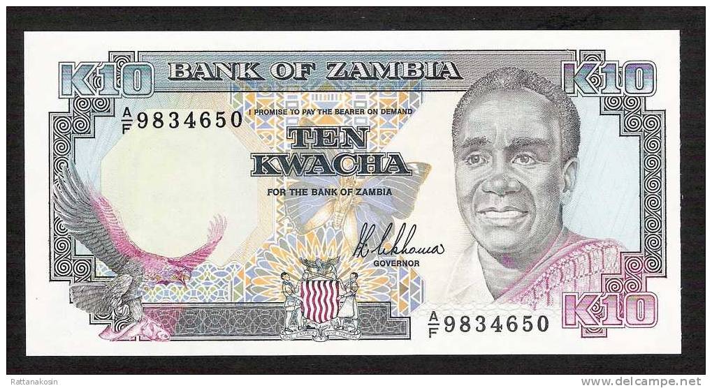 ZAMBIA  P31a 10  KWACHA  (1989) #A/F  Signature 8 UNC - Zambia