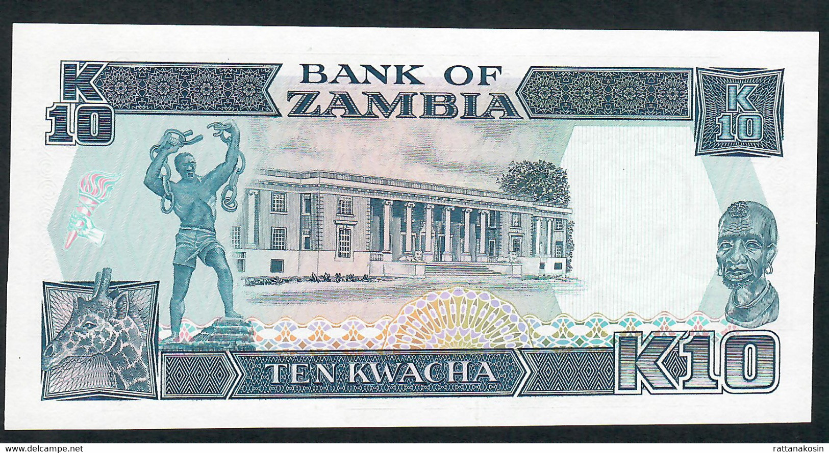 ZAMBIA  P31a 10  KWACHA  (1989) #A/F  Signature 8 UNC - Zambia