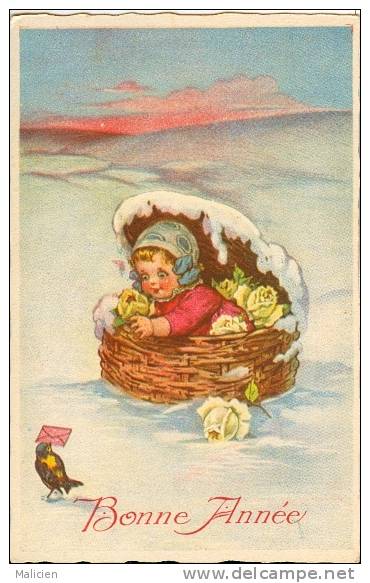 ILLUSTRATEURS-  Illustrateur  Enfants- Ref 563- Panier De Roses -bonne Annee  -carte Bon Etat - - 1900-1949