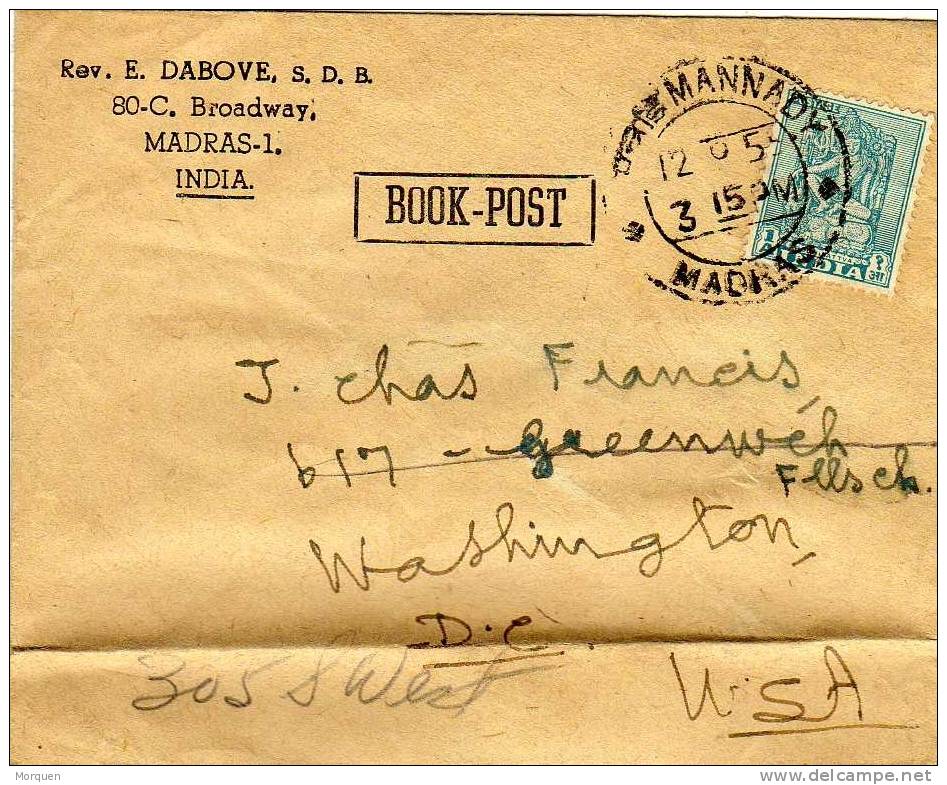 1608. Carta Impresos MADRAS (india) 1955.  Book Post - Storia Postale