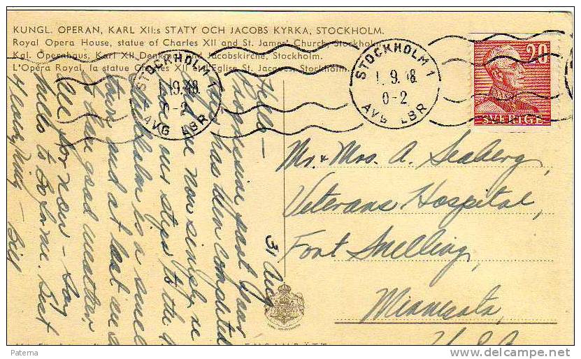 Postal , STOCKHOLM ( Suecia) 1948, Post Card - Briefe U. Dokumente