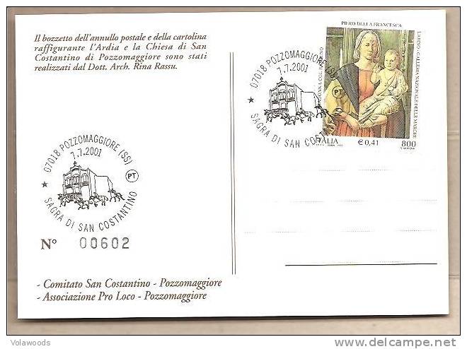 Italia - Cartolina Commemorativa Della Sagra Di San Costantino A Pozzomaggiore (SS) - 2001 Con Annullo Speciale - Altri & Non Classificati