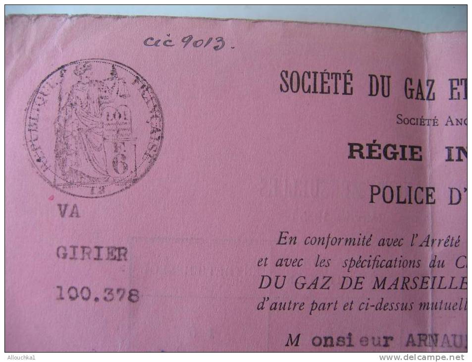 5-MAI-1942-FACTURE VIEUX PAPIERS-ELECTRICITE & GAZ DE MARSEILLE-REGIE INTERESSEE -POLICE ABONNEMENT +TIMBRE FISCAL A SEC - Electricity & Gas